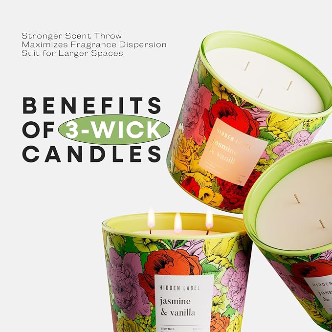 Big Candle, Vanilla Jasmine Scented Candle, 30oz Natural Soy Wax, 3-Wick Large Candles for Home, Up to 100Hours Long-Lasting,Clean Burn,Non Toxic Aromatherapy Candle Gift for Women,Men,Large Rooms - Bloomnest