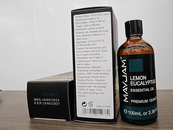 Lemon Eucalyptus Essential Oil, MAYJAM 3.38FL.OZ/100ML Large Volume Lemon Eucalyptus Oil with Premium Glass Dropper, Perfect for Soaps, Candles, Diffuser - Bloomnest