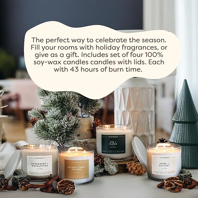 Calyan Wax Co. Holiday Scented Candle Set, Holiday Bundle of 4 Scented Candles, Bulk 3 Wick Candles, Non Toxic & Vegan Soy Wax, Candle Gift Set, 43 Hour Burn Time, 14.9oz Each - Bloomnest