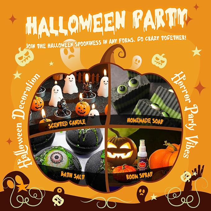 SALUBRITO Halloween Fragrance Oils Set, Funny Essential Oils Gift Set for Diffuser, Candle, Soap Making Scents, Pumpkin Pie, Spiced Cider, Caramel Apples, Candy Corn, Snickerdoodle, Witch's Brew - Bloomnest