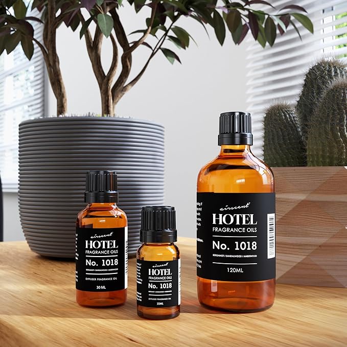 AirScent Hotel Diffuser Oil No. 1018 - Bergamot Sandalwood Amberwood - Hotel Scent Dupe - Premium Fragrance Oil for Ultrasonic and Waterless Diffusers and Crafting - 10 ml, 0.34 fl oz Glass Bottle Airscent
