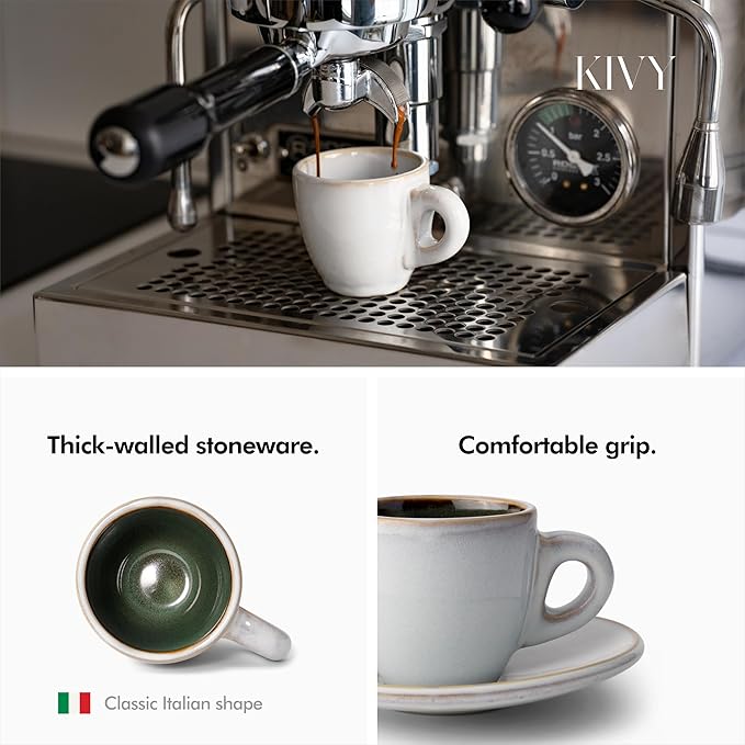KIVY Stoneware Espresso Cups, 4-Piece Set - Italian Design, Thick-Walled, 3 oz, Microwave & Dishwasher Safe - Bloomnest
