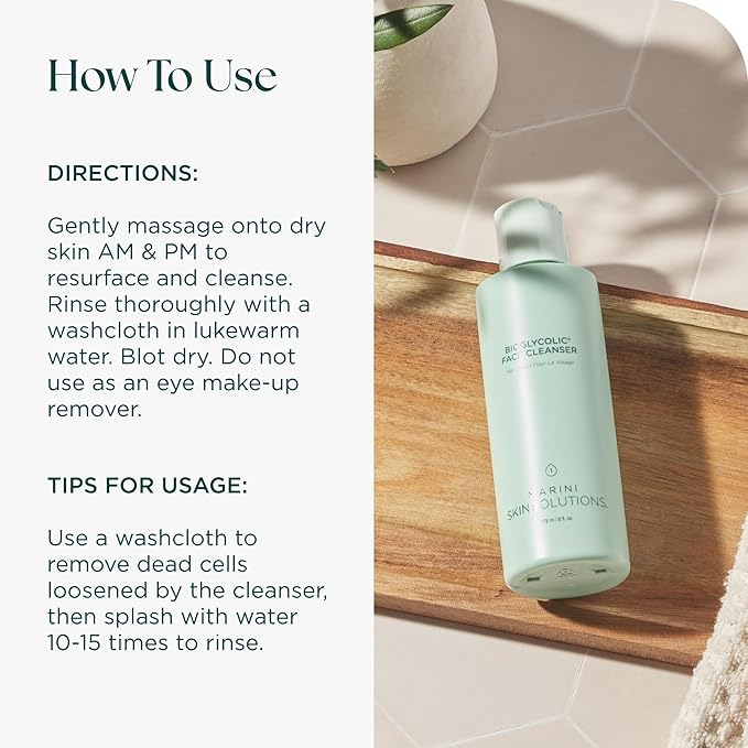 Marini SkinSolutions Bioglycolic Face Cleanser - Gentle Resurfacing Facial Wash with Glycolic Acid - Non Foaming, Non Irritating - Cruelty Free - Made in the USA - 6 fl oz - Bloomnest