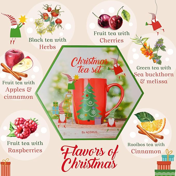ACORUS Christmas Tea Set, Herbal Fruit Tea Gift Set, 60 Assorted Tea Bags Variety Pack, Herbal Tea and Fruit Tea Sampler, Specialty Tea Bags Individually Wrapped, Tea Gifts for Women, Men, Tea Lovers - Bloomnest