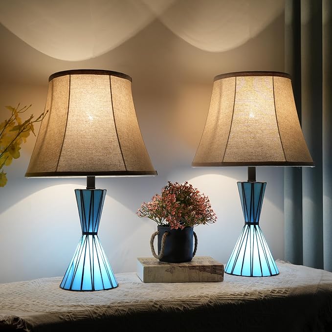 Set of 2 Table Lamps for Bedroom with Stained Glass Night Lights 21'' Bedside Table Lamps with 3-Way Dimmable Desk Lamps for Living Room Home Office - 2 LED Bulbs Included - Bloomnest