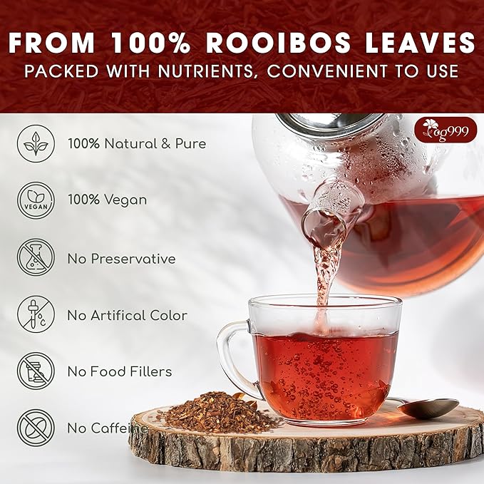 TOG999, Premium 60 Red Rooibos Tea Bags, 100% Natural & Pure from Rooibos Tea Leaves. Loose Leaf Rooibos Herbal Tea. Made with Natural Material Tea Bags. No Sugar, No Caffeine, No Gluten, Vegan. - Bloomnest