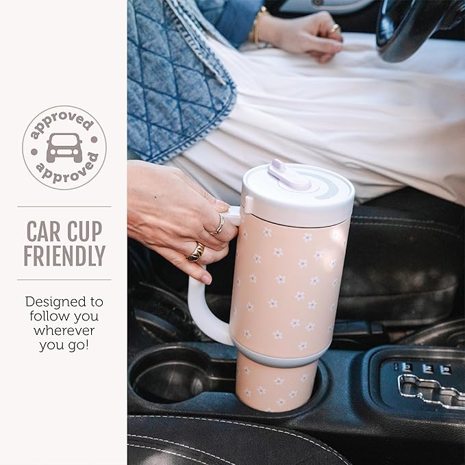 Ello Oasis 30 oz Tumbler with Handle & Retracting Straw | Reusable Insulated Stainless Steel Cup 100% Leakproof, Gifts for Teens Women Men | Keeps cold for 24 Hours, Cup Holder Friendly, Pink Gingham - Bloomnest