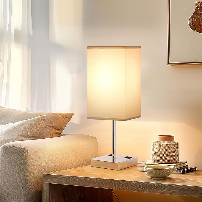 Touch Bedside Table Lamp For Nightstand - 3-Way Dimmable Night Lamp with USB A + Type C Charging Ports and two AC Outlets, Small Desk Light with E26 LED Bulb for Bedroom Living Room, GREY PLUS - Bloomnest