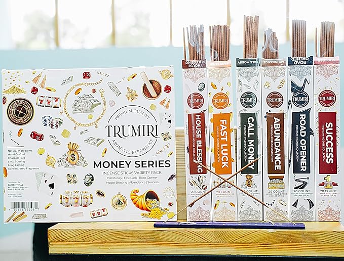 Money Incense Sticks - Total 120 Insence-Sticks (20 Inscents x 6 Insense) Inciensos Aromaticos para La Casa Incents to Attract Money Luck Success Abundance Blessing Road Opener + Incense Holder - Bloomnest
