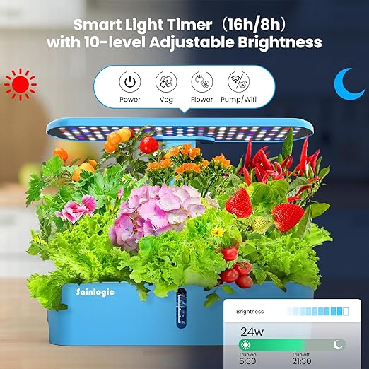 Sainlogic Hydroponics Growing System Kit, 12 Pods Watering Planter, Smart Indoor Garden with APP & WiFi Connected, 5 X Growth with 24W LED, Quiet Pump, for Vegetables, Herbs and Flowers - Bloomnest