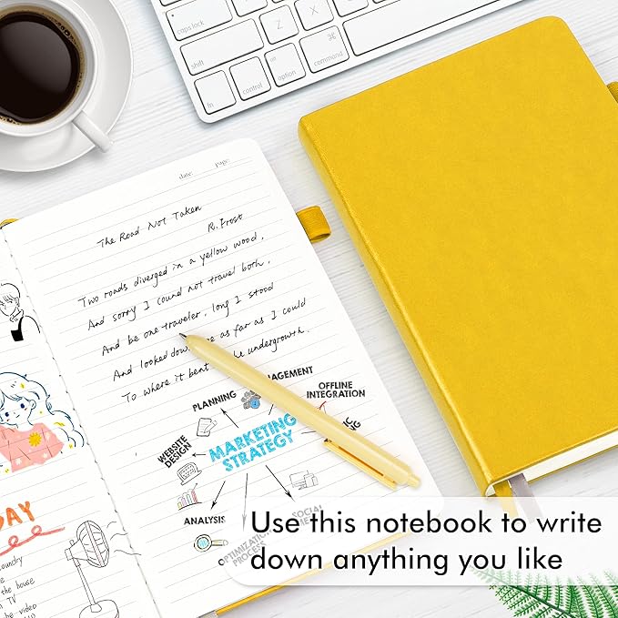 12 Pack Notebooks Journals Bulk with 12 Black Pens, Feela A5 Hardcover Notebook Classic Ruled Journal Set with Pen Holder for School Business Work Travel Writing, 120 GSM, 5.1”x8.3”, Yellow - Bloomnest