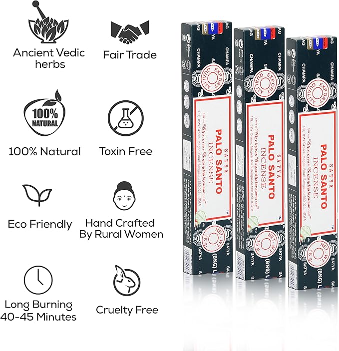 Satya Nag Champa Palo Santo Incense Sticks, Satya Bng (Bangalore) Insenses 15gmx12 Pack with Raajsee Incense Holder Bundle, Nag Champa Natural Incense - Bloomnest