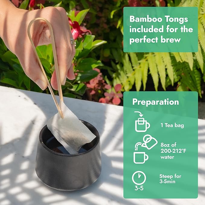 Vital Bloom 120 Tea Bags Moringa Tea, 100% Natural Moringa Leaves Herbal Tea, Supporting Digestion & Immune System - Bleach Free Tea Bags, Non-GMO (Free Bamboo Tongs Included) - Bloomnest