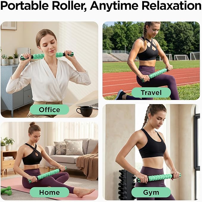 Muscle Roller & Massage Roller Stick for Athletes - Lymphatic Drainage Support, Relieves Muscle Soreness, Cramping & Tightness - Targets Legs, Arms, Back & Calves （Mint Green - 18inch） - Bloomnest