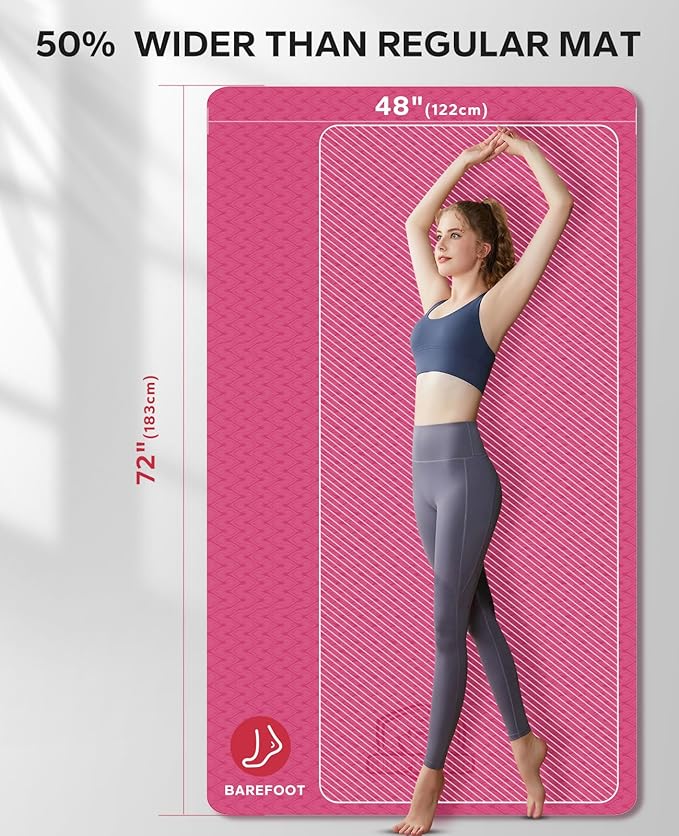 HAPBEAR Extra Large Yoga Mat - 72"x48"/78"x54", 1/4" & 1/3" Thick, Non-Slip, Durable, Eco-Friendly, Wide Exercise Mat for Home Workouts, Yoga, Pilates, Stretching, Meditation (Barefoot Exercise) - Bloomnest