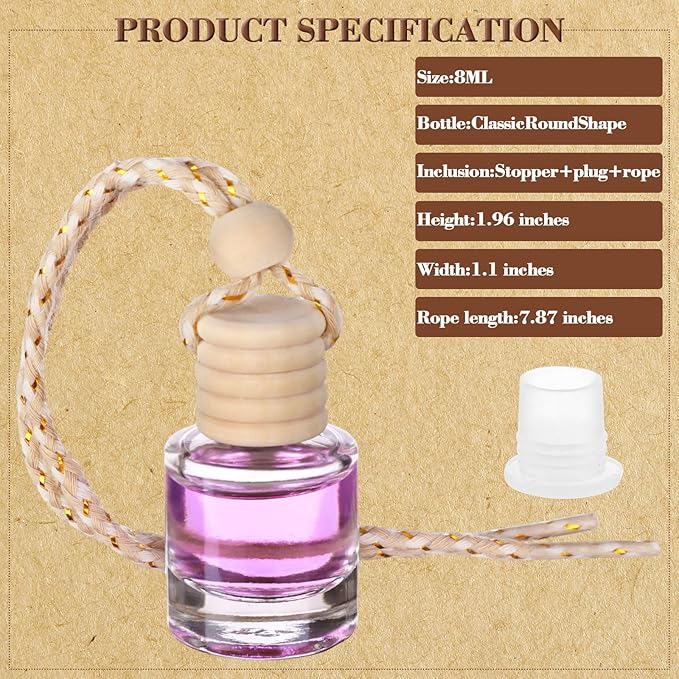 50Pcs Hanging Car Air Freshener Diffuser with Wooden Caps 8ML Empty Clear Car Diffuser Bottles Hanging Glass Essential Diffuser Oil Fragrance Perfume Pendant Glass Vial,Cylindrical - Bloomnest
