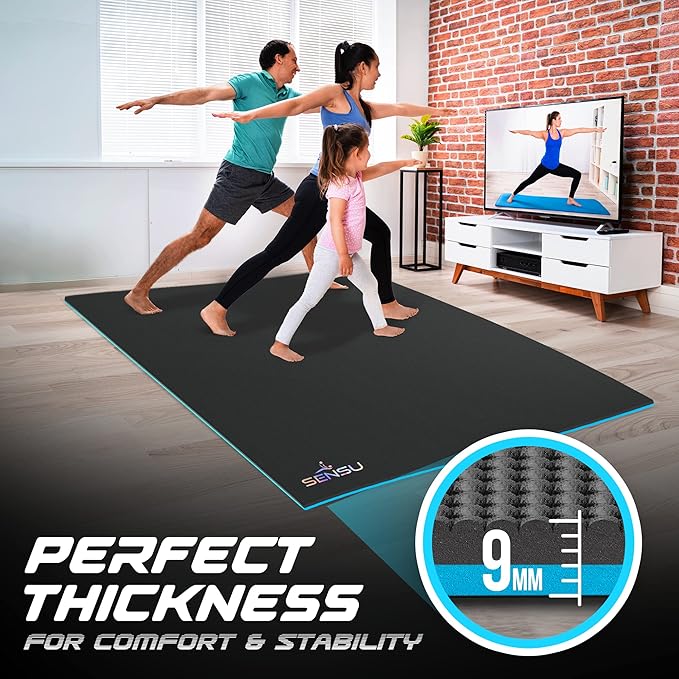 Sensu Large Yoga Mat - 7' x 5' x 9mm Extra Thick Yoga Mat for Men and Women - Non-Slip Surface for Extra Grip - Ideal for Hot Yoga, Pilates, Grounding and Meditation at Home or in Studios - Bloomnest