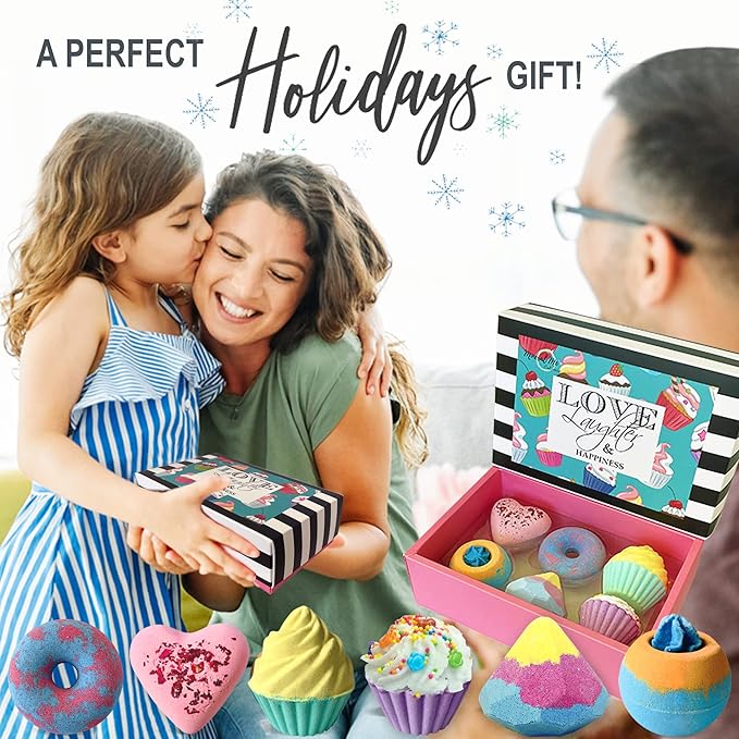 Bath Bombs Gift Set for Christmas - Bath Bombs for Girls, 6 Aromatherapy Natural BathBombs w/Organic Ingredients Skin Moisturizing Bubble BathBombs for Women Relaxing, Kids Stocking Stuffers - Bloomnest