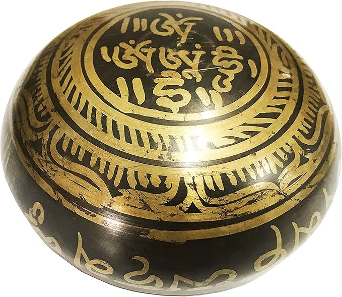 3007 SB 'D' Note Sacral Chakra Antique Tibetan Auspicious Symbol Bowl Set ~ Nepal - Bloomnest