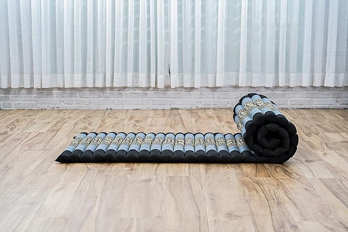 Leewadee - Foldable Floor Mattress - Japanese Roll Up Futon -Trifold Tatami Mat- Guest Floor Bed - Camping Mattress - Thai Massage Mat, Kapok Filled, 75 x 20 inches, Blue - Bloomnest