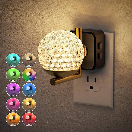 JandCase LED Night Light, 3000K Warm White & RGB Color Changing Night Lights Plug into Wall, Dusk to Dawn Light Sensor, 180° Rotatable Plug in Nightlights for Bathroom, Bedroom, Hallway - Bloomnest