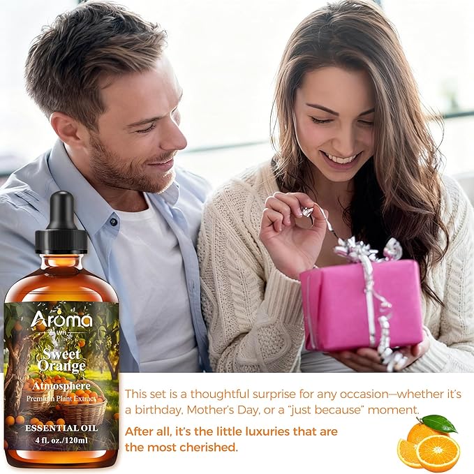 Orange Essential Oil with Premium Gift Box - Sweet Orange Essential Oils for Skin & Diffusers & Aromatherapy - 4 Fl Oz 100% Pure Natural - Gift-Ready Box - Gifts for Women Bloomnest