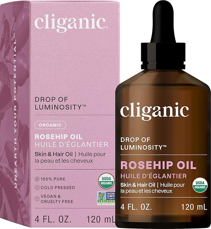 Cliganic Organic Rosehip Seed Oil for Face, 100% Pure | Natural Cold Pressed Unrefined Non-GMO | Carrier Oil for Skin, Hair & Nails (Packaging May Vary) - Bloomnest