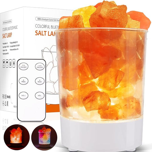 Himalayan Music Salt Lamp, Natural Crystal Salt Rock Lamp, Colorful Night Lights with Dimmer Sleep Aid, Aromatherapy Decompression, Music Light Gift for Loved Ones