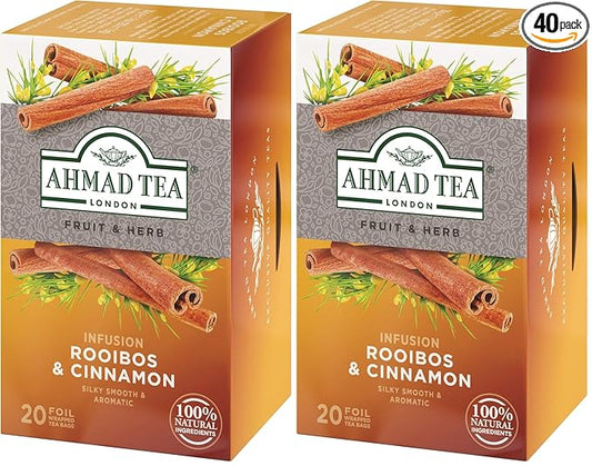 Ahmad Tea Herbal Tea, Rooibos & Cinnamon Teabags, 20 ct (Pack of 2) - Decaffeinated & Sugar-Free - Bloomnest