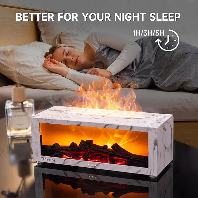 Fireplace Flame Air Diffuser Humidifier,7 Colors Aromatherapy Essential Oil Diffuser,Ultrasonic with Timer for Home,Bedroom,Office,Yoga (White Marble) - Bloomnest