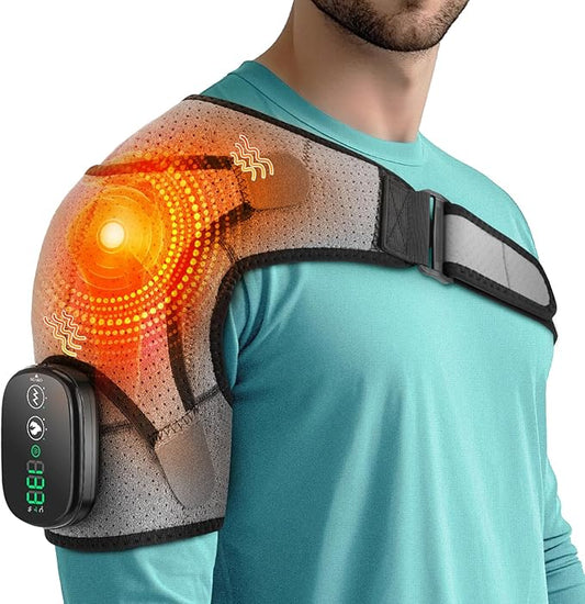 Cordless Shoulder Heating Pad, Shoulder Massager for Pain Relief Deep Tissue, Heated Shoulder Wrap with Heat and Massage for Men Women, Rotator Cuff Pain Shoulder Brace, Grey - Bloomnest