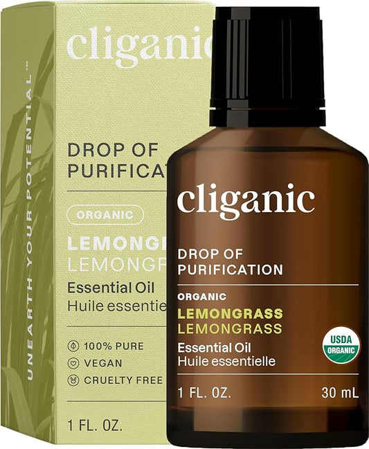 Cliganic Organic Lemongrass Essential Oil, 1oz - 100% Pure Natural Undiluted, for Aromatherapy Diffuser | Non-GMO Verified (Packaging May Vary) Cliganic