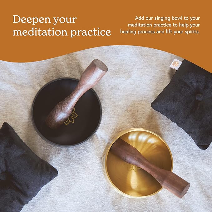 Mindful & Modern Tibetan Singing Bowl Set | Deepen Your Meditation and Yoga Practice | Experience Mindfulness & Stress Relief | Beautifully Designed & Provides Excellent Sound | Chakra Healing | Black - Bloomnest
