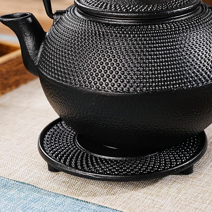 Sungmor Black Cast Iron Teapot Trivet - Heat-Resistant Japanese Tea Pot Stand, Textured Anti-Slip Base for Table and Counter Protection - Bloomnest