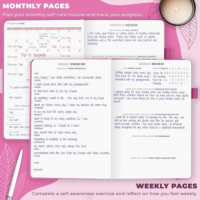 Clever Fox Self-Care Journal – Daily Reflection Notebook – Mental Health & Personal Development Planner, Meditation & Mood Log, A5 (Violet Blossom) - Bloomnest