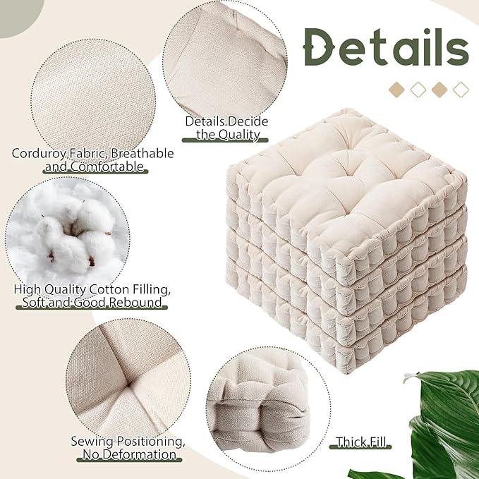 Jerify Floor Pillow Cushions 22 x 22 Inch Round Square Large Meditation Floor Pillow for Classroom Adult Meditation Picnic Party Cushion for Seating Gift Christmas(Ivory White) - Bloomnest