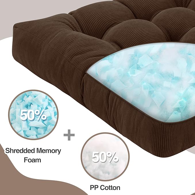 Floor Cushions for Adults Floor Pillows for Sitting Large Square Tufted Meditation Pillows Memory Foam 2 Pcs, 22" x 22", Dark Brown - Bloomnest