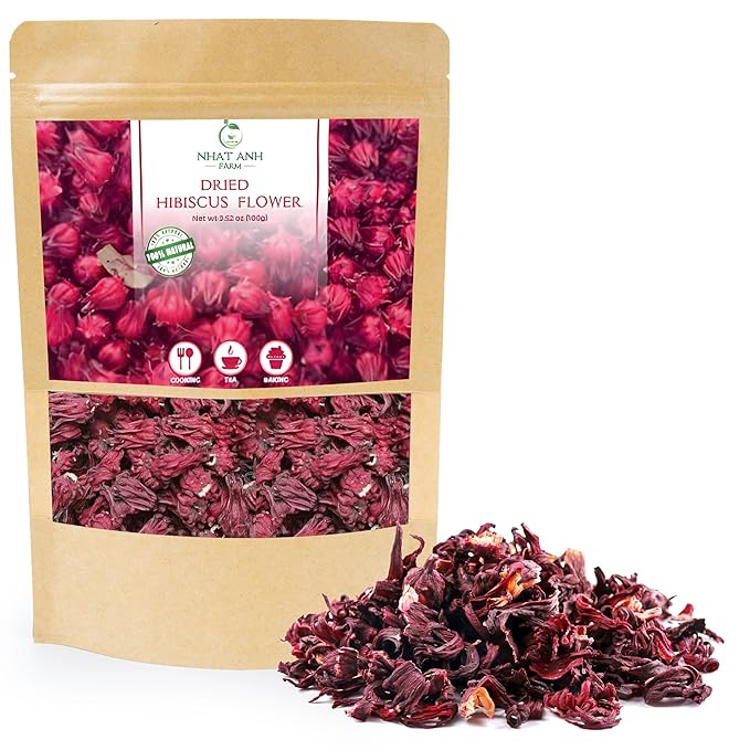 NhatAnhFarm, Dried Hibiscus. 100gr Natural Dried Hibiscus, 100% Natural & Pure, Sugar/Caffeine/Gluten Free. The Perfect Ingredient For Making Tea, Baking, And Effective Deodorizing - Bloomnest