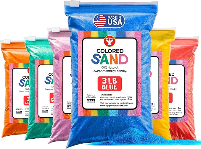 Hygloss Colored Sand for Craft – 6 Assorted Colors Bags – 3 lb– Vibrant Colorful Fine Sensory Play Sand Art Kits for Kids – Classroom Activities for Children 3 4 5 6 7 8 9 10 11 12 – Safe for Ages 3+ - Bloomnest