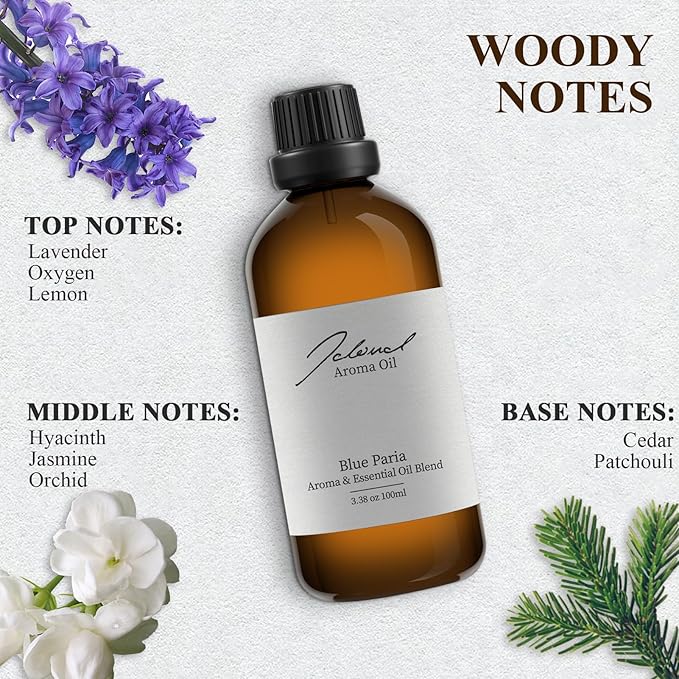 JCLOUD Blue Paria Essential Oil for Scent Air Machine | Hotel Scent - Pure Aromatherapy Diffuser Oil with Lavender and Patchouli, Home Luxury & Hotel Scents for Essential Oil Diffusers - 100mL