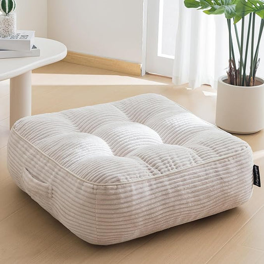 8" Washable Floor Pillow Cushion for Adults, Meditation Cushion Pillow, Large Square Floor Sitting, Removable Tufted Corduroy Cover, for Tatami Living Room or Yoga, 22x22 Inch, Machine Washable - Bloomnest