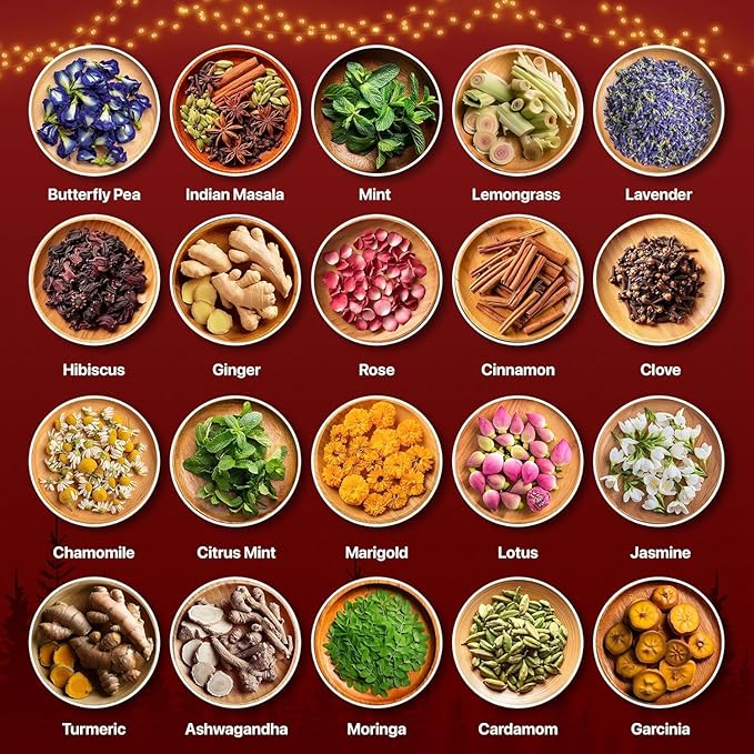 BLUE TEA - Advent Calendar 2025 (Red) - 24 Tea Bags - Plant Based - 24 Unique Tea | Limited Edition | Sampler & Variety Pack | Caffeine Free - Herbal Tea - Christmas Holiday Unique Advent Calendar Tea Gift Set | Gift Idea for Men and Women - Bloomnest