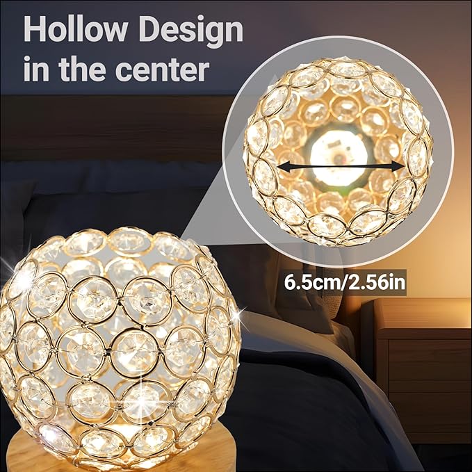 Crystal Mood Table Lamp, Small Decorative Sphere Light with Voice Control - 3 Lighting Modes Ambient Lighting for Tiny Bedroom & Living Room Decor, Aesthetic Gifts for Teen Girls - Bloomnest