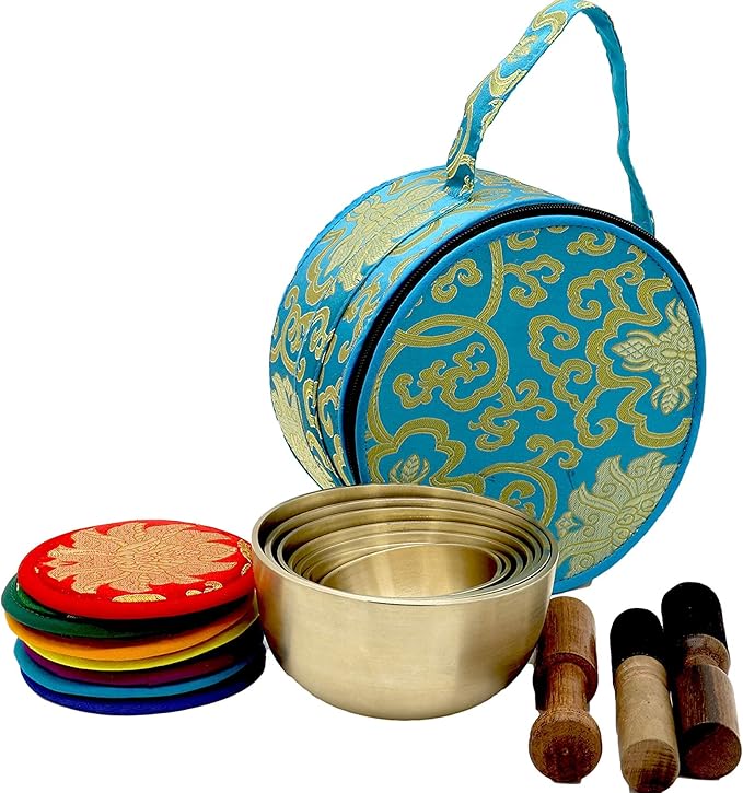 KHUSI,Tibetan Singing Bowl Set -Seven Chakra Healing Design Meditation Sound Bowl - Ideal for Meditation, Yoga, Mindfulness Healing Usage - Set of 7 Khusi+Inc