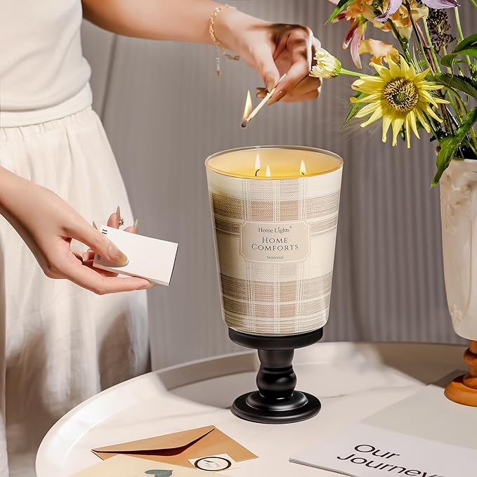 HomeLights Home Comforts Scented Candles | 34oz Soy Candles Rustic Modern 3-Wick Large Candle Jars | Ideal Candle Gifts for Events, Home Decor Stress, Relief & Relaxation - Bloomnest