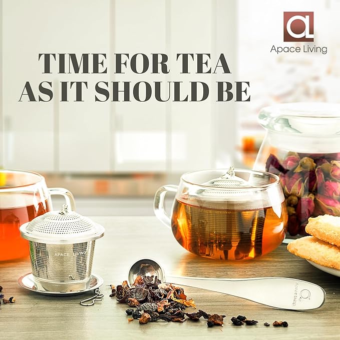 Large Tea Infuser (Set of 2) with Tea Scoop and Drip Trays by Apace – Multi Cup Size Stainless Steel Loose Leaf Tea Strainer and Steeper - Bloomnest