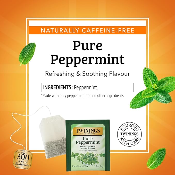 Twinings Pure Peppermint Herbal Tea Individually Wrapped Bags, 50 Count (Pack of 6), Fresh Minty Flavour, Naturally Caffeine-Free, Enjoy Hot or Iced, 300 Teabags - Bloomnest