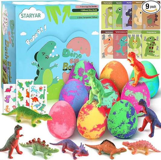 Bath Bombs for Kids with Surprise Toys Inside - 9 Pack Dinosaur Bath Bombs Gift Set, Dinosaur Toys for Kids 3 4 5 6 7 8 9 Years, Stocking Stuffers for Kids, Christmas Gifts Bubble Bath Fizzes - Bloomnest