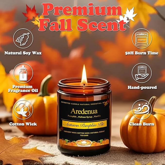 Pumpkin Pie Candle - Fall Scented Candles for Autumn, Hoilday Pumpkin Candle - 7 OZ Soy Candles for Home Scented - Fall & Winter/Thanksgiving Christmas Gifts for Women Men - Bloomnest