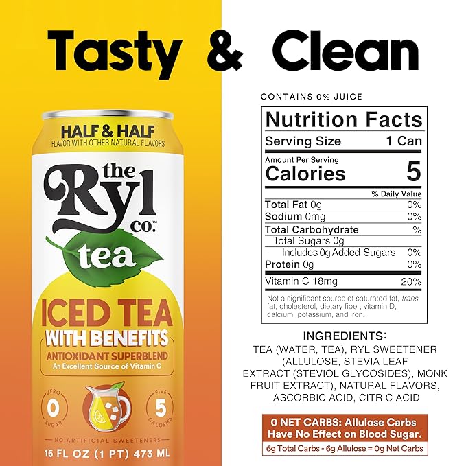 Ryl Iced Tea, Half & Half, Antioxidant Superblend, No Artificial Ingredients, 16.0 Fl Oz (12-Pack) - Bloomnest